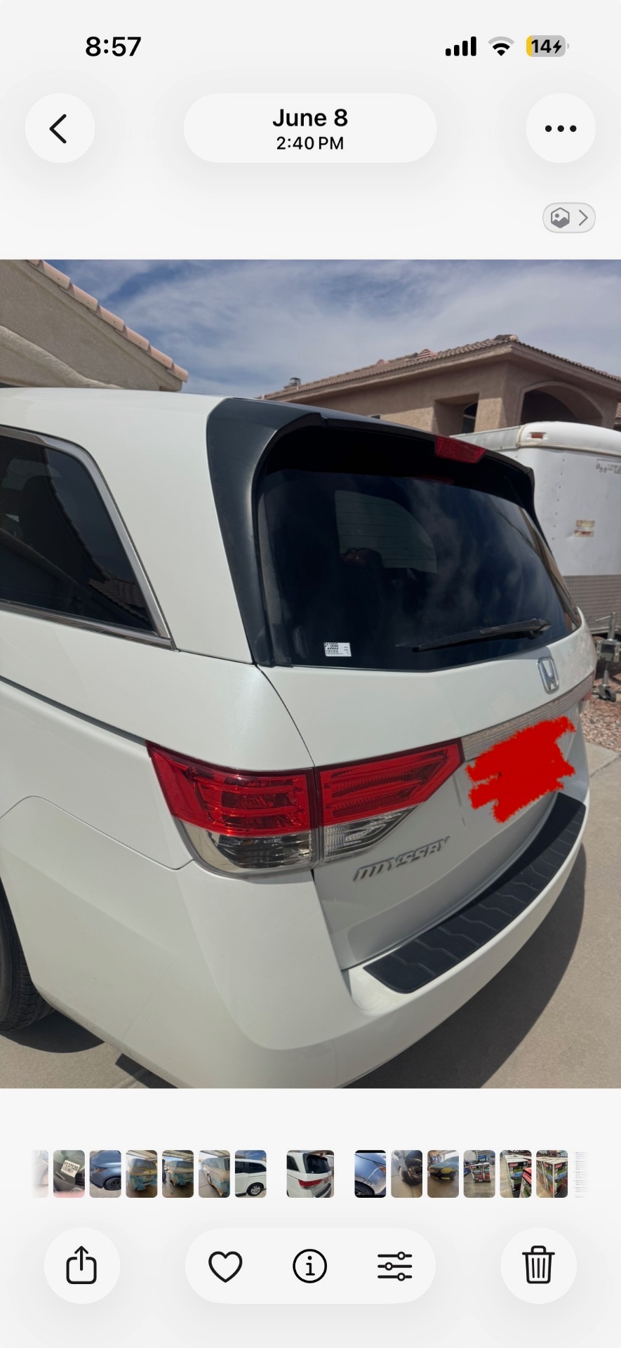Honda Odyssey rear quarter panel restored after paint repair